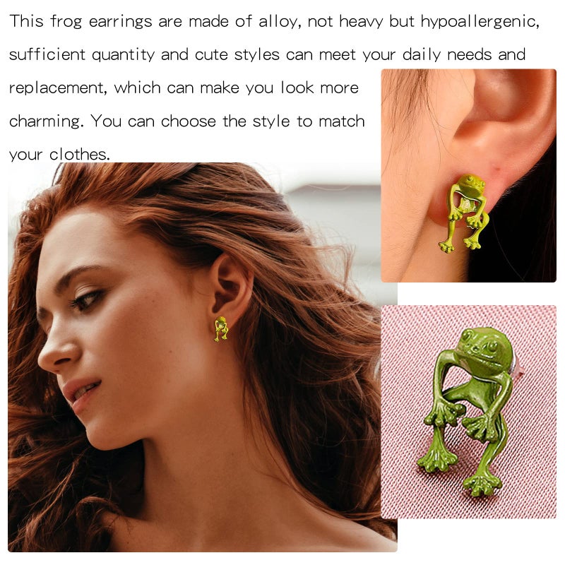 Frodete Green Frog Earrings for Women Vintage Frogs Shaped Stud Earrings Funny Cute 3D Earrings Animal Earrings Jewelry Gifts - Image 3